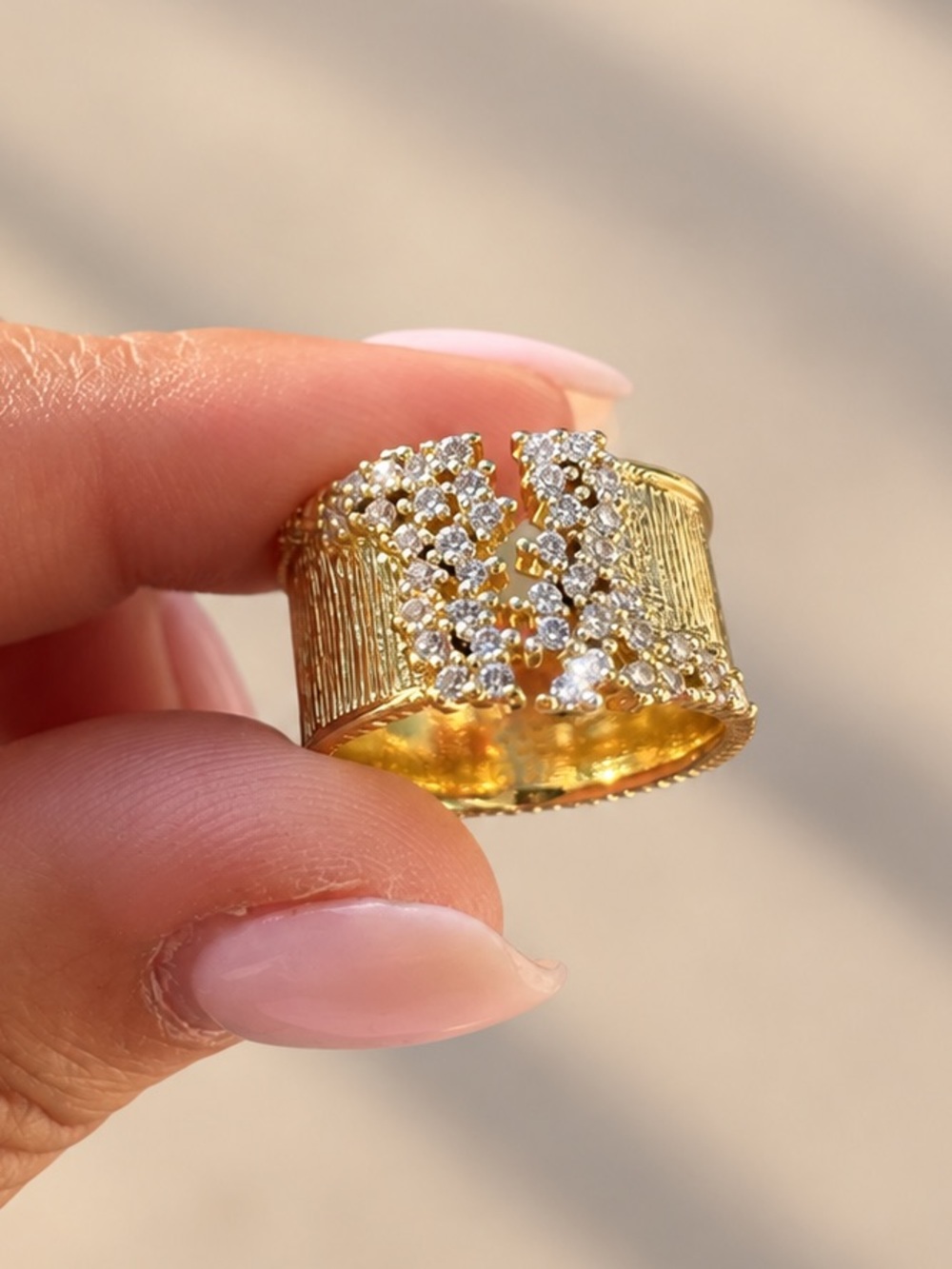 Gold Crystal Pavé Wide Band Ring